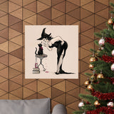 Witch and Mischievous Kitty Matte Art Print
