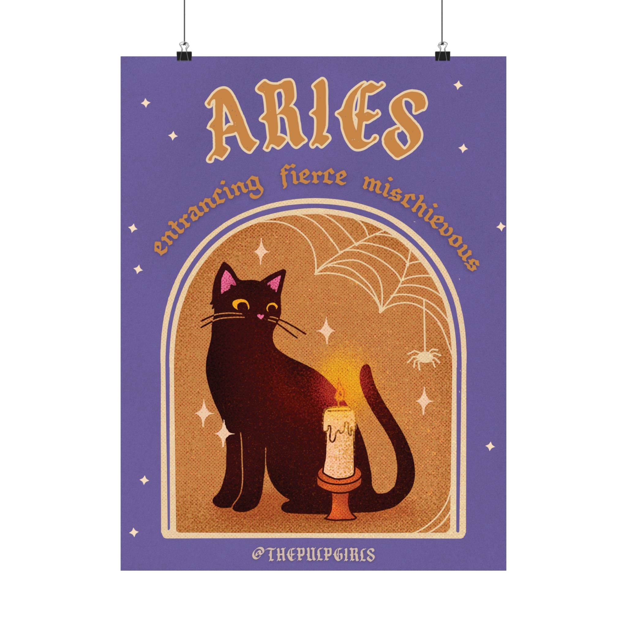 Aries Spooky Cat Astrology Art Print