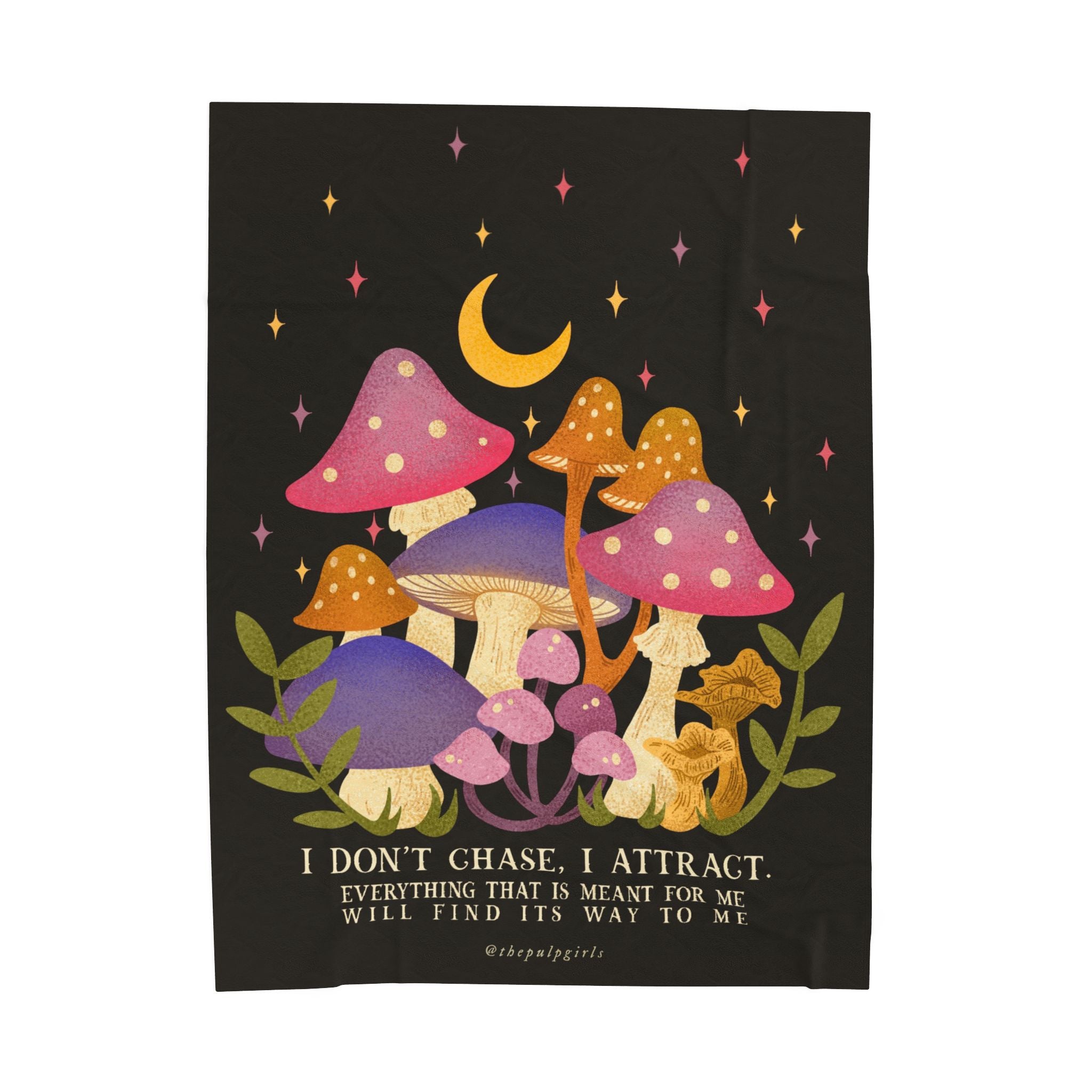 “I Don’t Chase, I Attract” Mushroom Affirmation Blanket