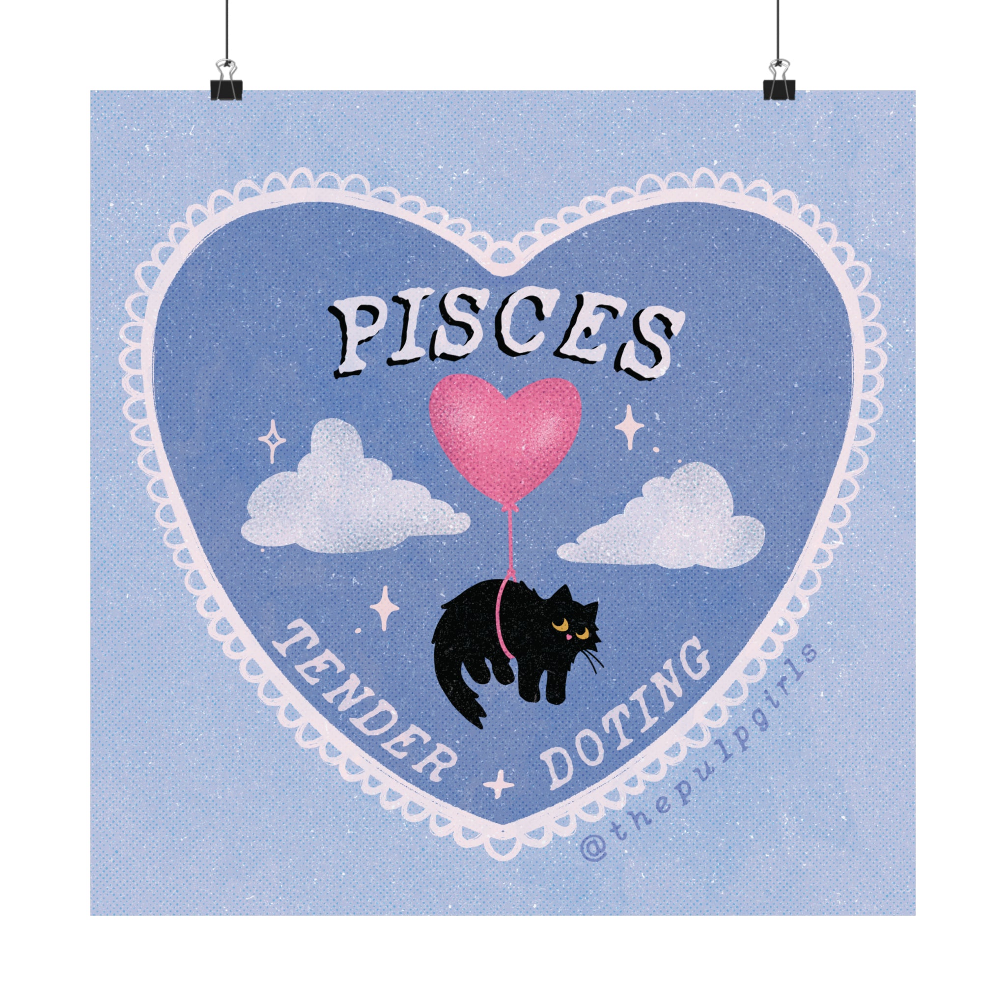 Pisces Love Cat Art Print