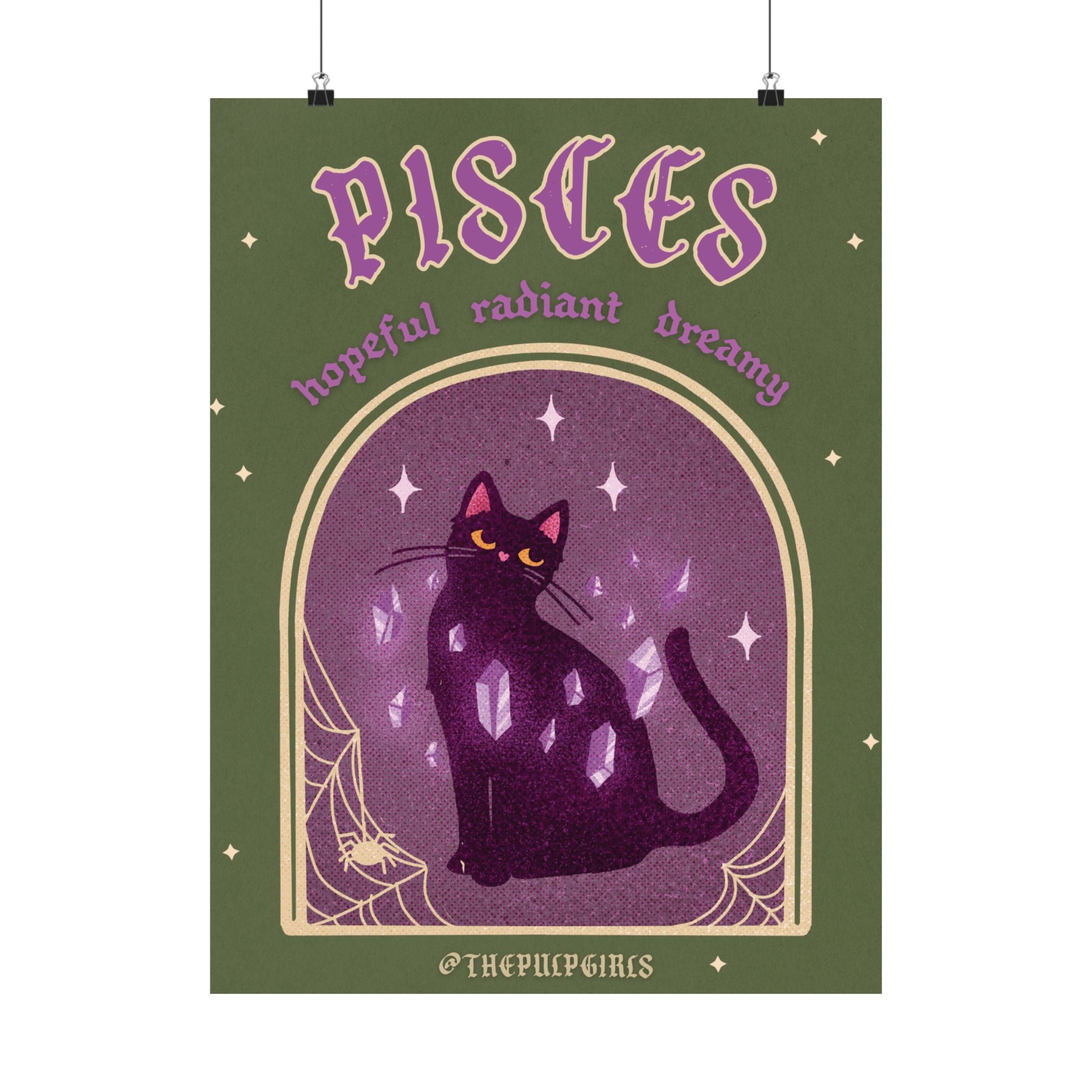 Pisces Spooky Cat Astrology Art Print