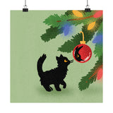 Curious Christmas Cat Art Print