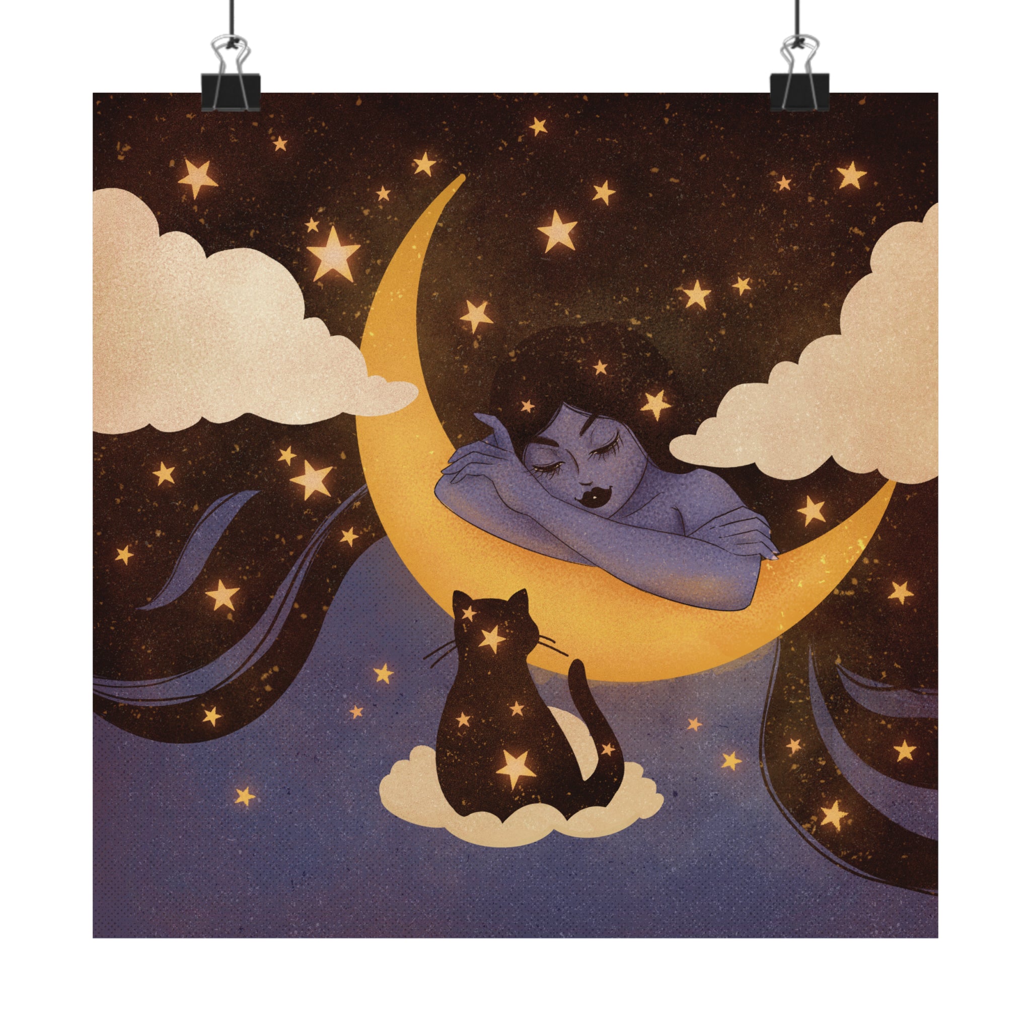 Star Cat & Moon Goddess Matte Art Print