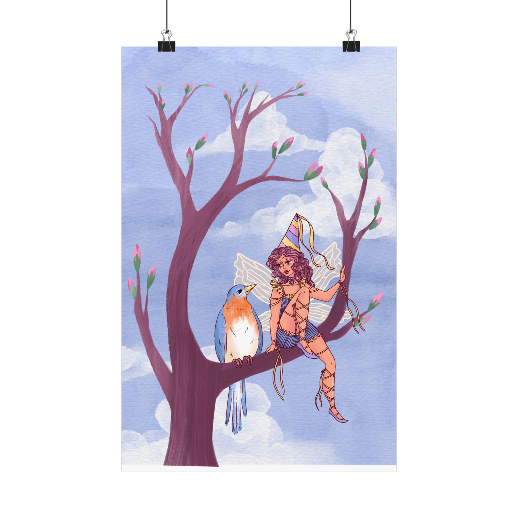 Blue Bird and Fairy Poster