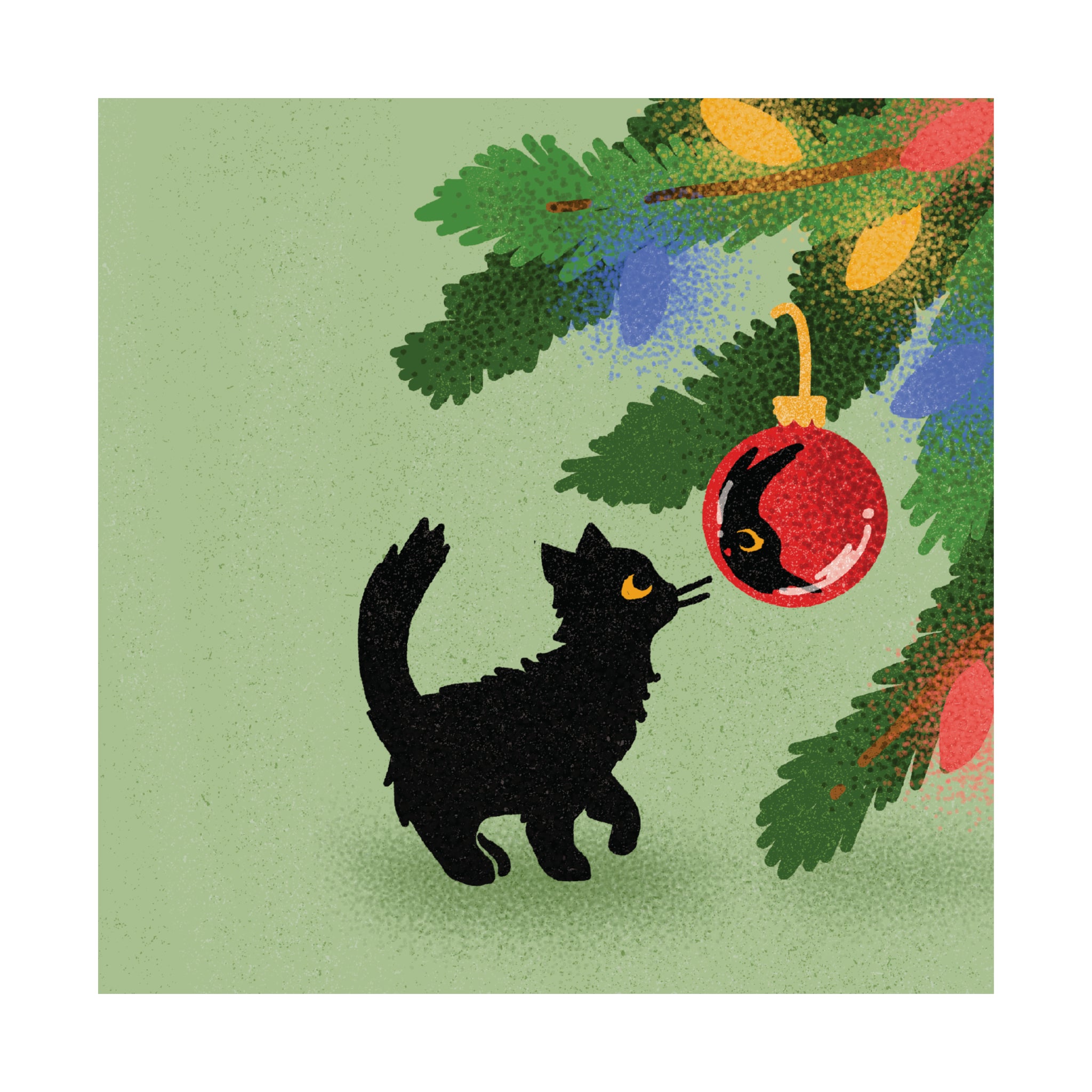 Curious Christmas Cat Matte Art Print