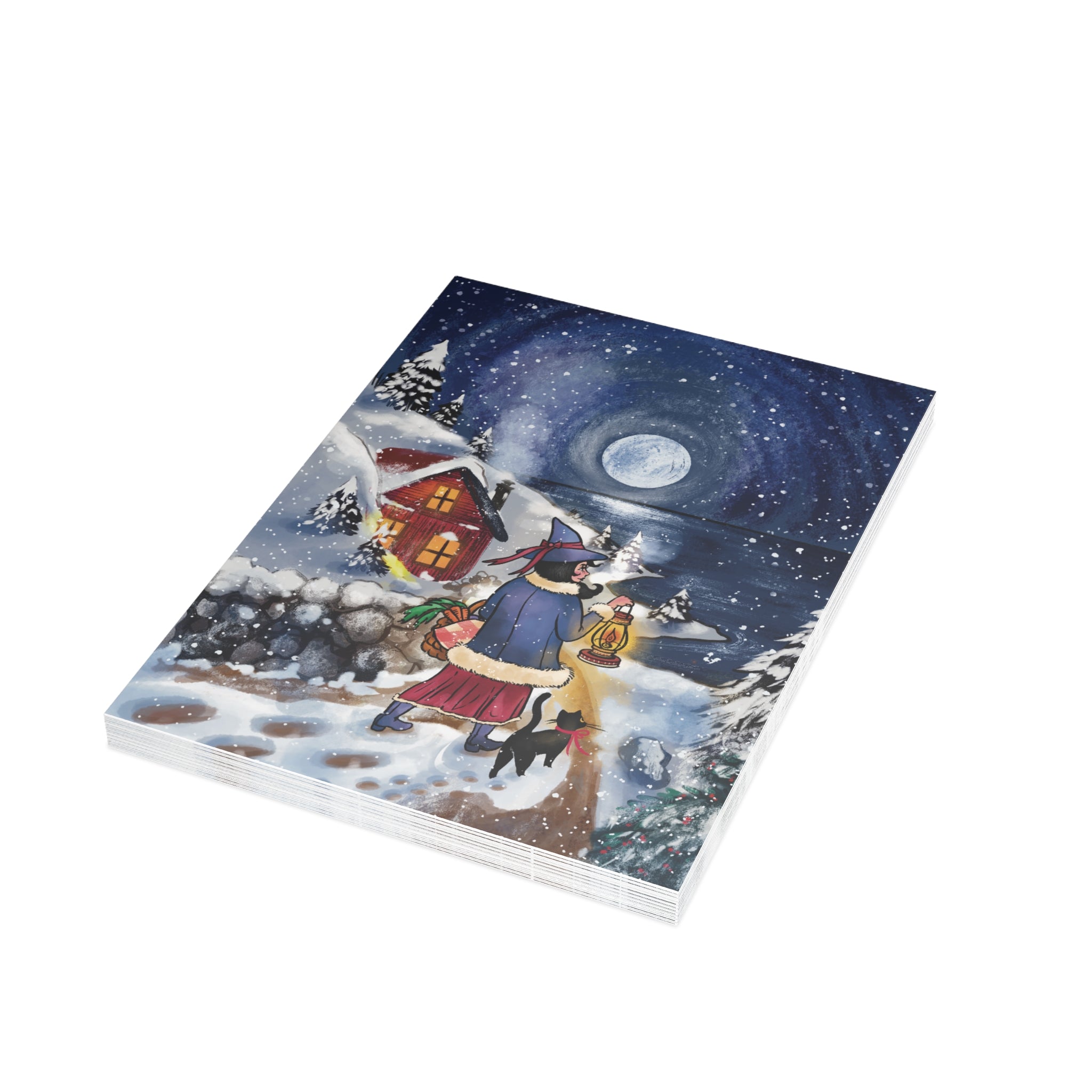 Winter Seaside Cottage Greeting Card