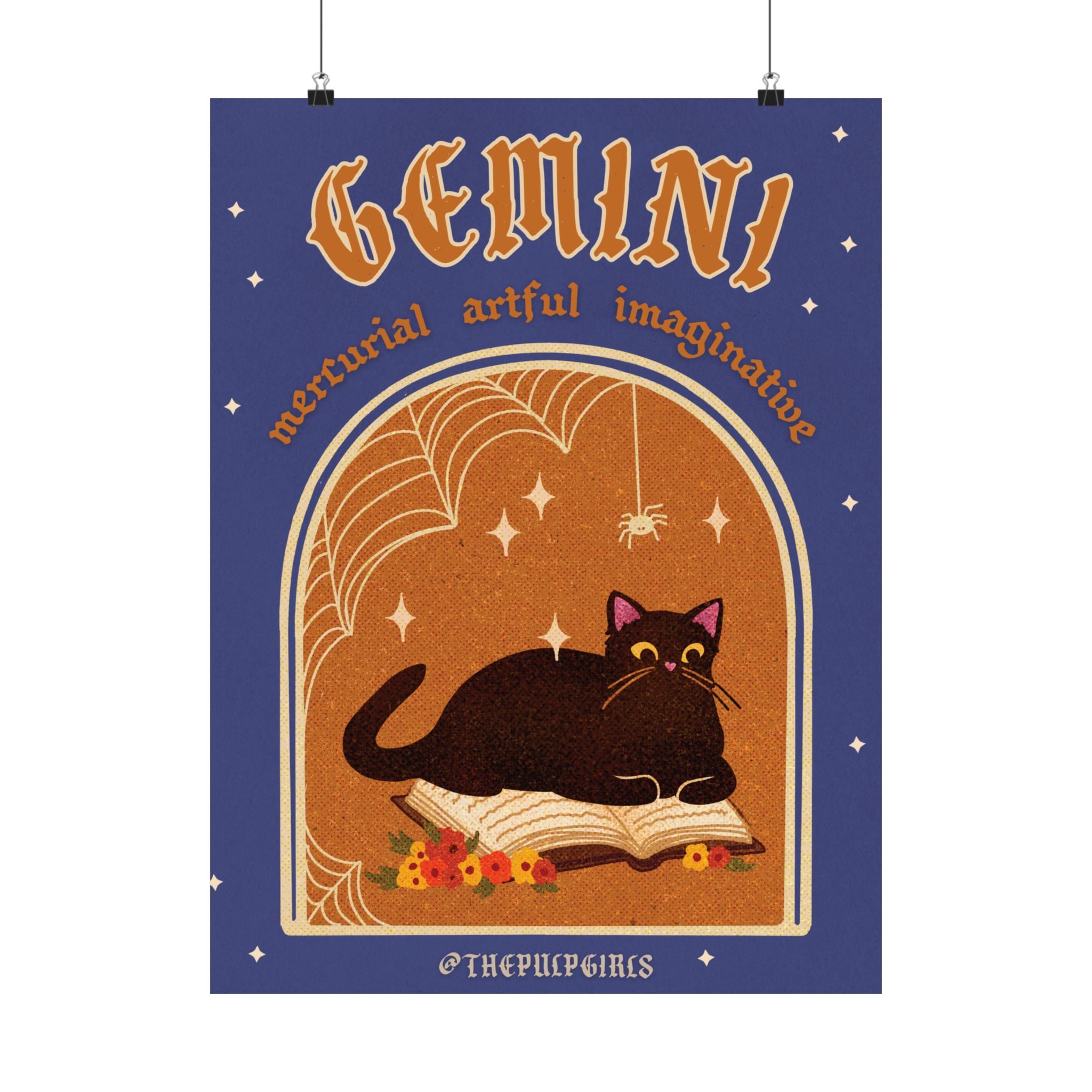 Gemini Spooky Cat Astrology Art Print