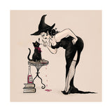 Witch and Mischievous Kitty Matte Art Print